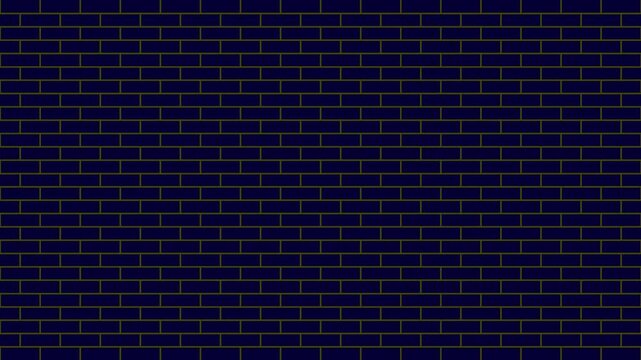 Deep navy blue brickwork structure with yellow mortar outline background 4k