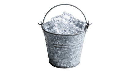 Galvanized metal bucket filled with clear ice cubes, isolated on transparent background © Cian