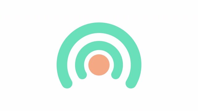 Abstract Wi-Fi signal radiating from a central circle in a clean vector icon style with gentle motion isolated on white background