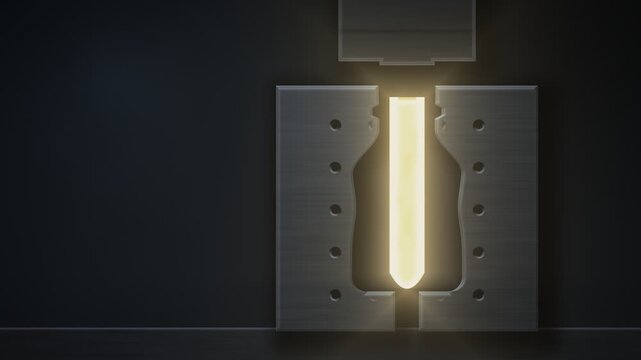 Blow Molding Machine Inflating Molten Plastic Into Bottle Animation