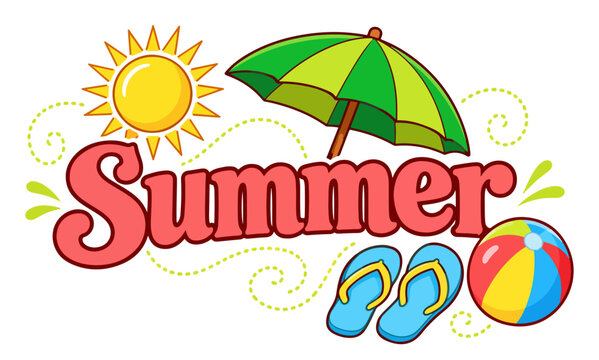 summer beach illustration with sun umbrella flip flops and beach ball
