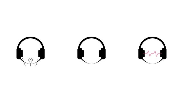 Minimalist Black Headphone Icons Animation on White Background