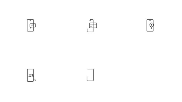 Minimalist Animated Smartphone Line Icons for Mobile App UI Design featuring Messaging Payment and Search Elements