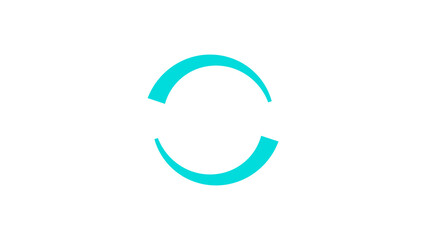 Two thick cyan crescent segments forming a gapped circular ring, minimalist graphic © Karam