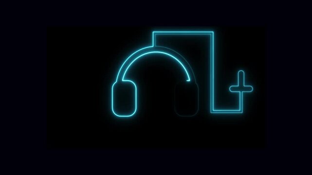 Neon Headphone and Music Note Icons, Colorful Audio and Listening Symbol