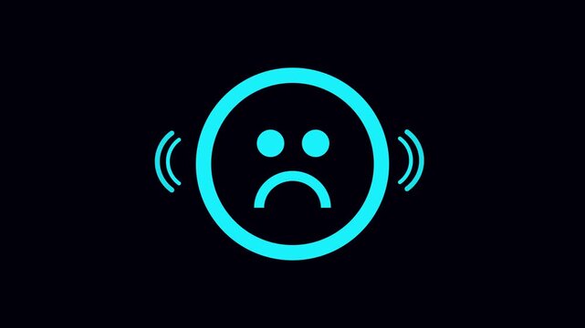 Angry sad face emoji icon with sound waves, shaking emotion symbol set