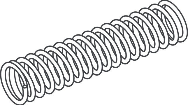 Metal spiral spring line art background, metallic steel helical coil icon, industrial mechanical compression hardware component illustration