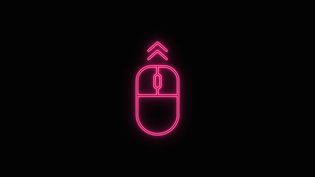 Neon Computer Mouse Scroll Down Icon, Glowing Vector