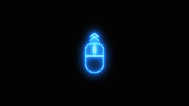 Neon Computer Mouse Scroll Down Icon, Glowing Vector