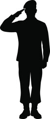 Fototapeta premium Military soldier silhouette saluting, brave officer in uniform standing, army man respect pose, patriotic veteran illustration