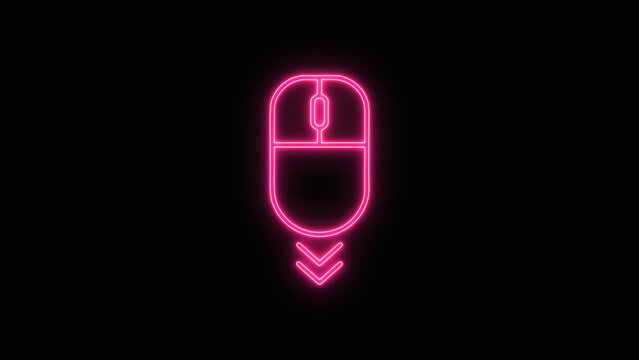 Neon Computer Mouse Scroll Down Icon, Glowing Pink Vector
