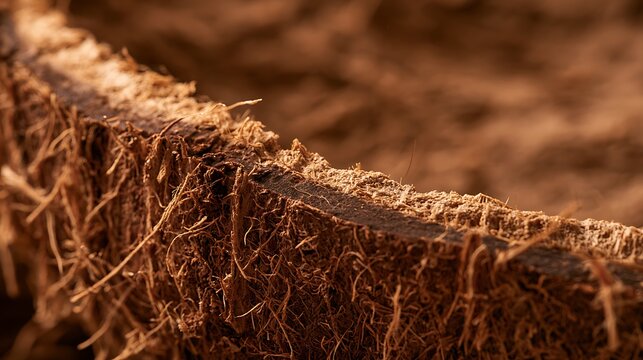 Close up view of natural coconut fiber coir substrate for gardening.