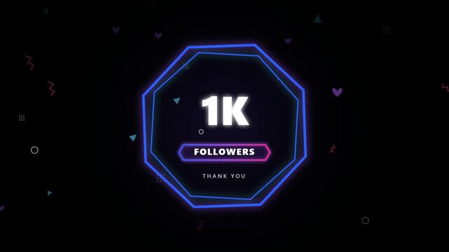 Neon 1k followers celebration banner graphic animation