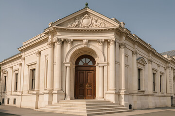 Obraz premium Beaux-Arts museum facade with grand arched entrance and steps