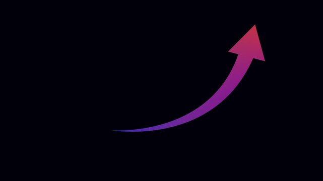 Colorful gradient growth arrow icon set, upward trend curve on black background