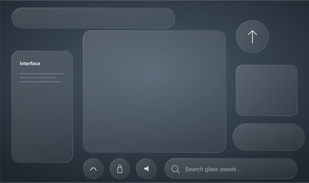 Interface assets ui elements vector design template with dark glass morphism style for web app