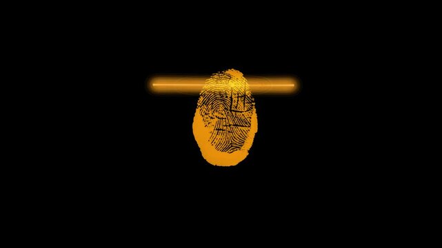 Neon finger print animation on black transparent background. glowing fingerprint scanning motion. 