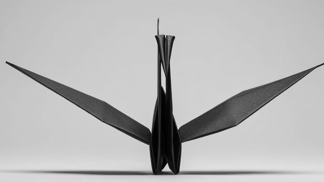 Elegant black paper origami crane bird on light background