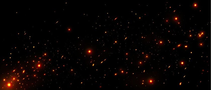 Fiery red and orange particles drifting in darkness, evoking abstract motion and energy for background elements.