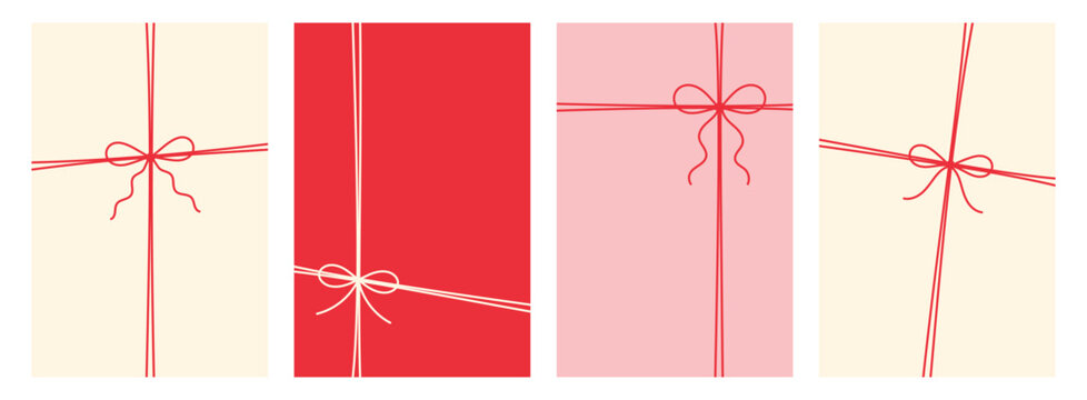 Elegant gift wrapping collection with red ribbon and bow on cream, red and pink backgrounds, minimalist present decoration, festive packaging design, holiday greeting and Christmas gift concept
