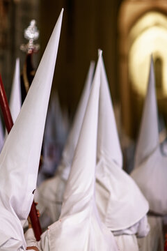 Nazarenos in White, Seville Cathedral Naves, Holy Week Procession