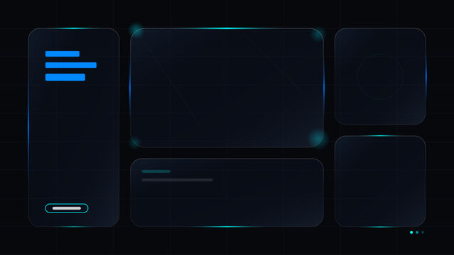 Futuristic Dark UI Dashboard Card Vector Set for Modern Web Layout and Cyberpunk Overlay