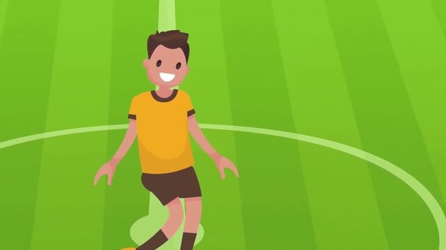 Animated soccer players playing football match on green field background in motion video clip
