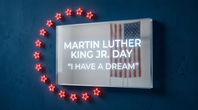 Martin luther king jr day sign with red stars on a dark blue background for holiday celebration