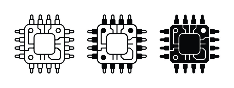 Microchip Icons, Integrated Circuit Symbols, Electronic Components Vector Set