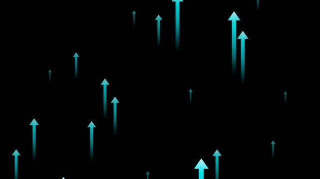 Futuristic glowing cyan arrows rising technology data flow transparent alpha channel loop 4K