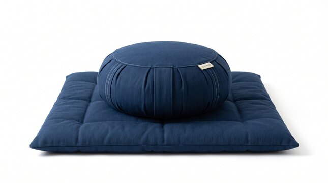 Navy Blue Meditation Cushion and Zabuton Mat Set Isolated on a white background