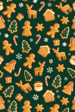 Christmas Gingerbread Cookies Seamless Pattern