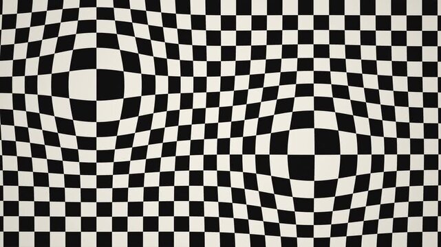 Abstract Black and White Checkerboard Pattern with Optical Illusion Distortion