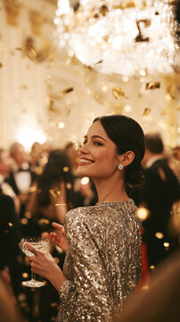 Elegant New Year Gala Celebration With Golden Confetti