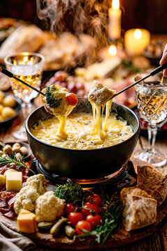 Luxury Swiss Cheese Fondue with Artisan Dippers &ndash; AI Generative