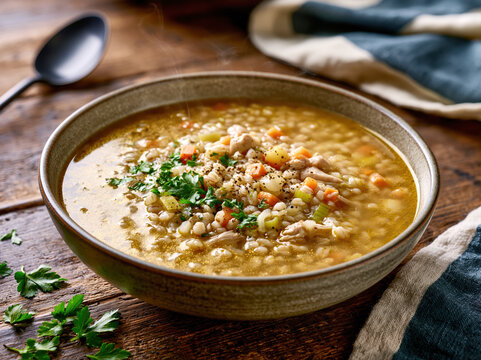 Traditional Polish Barley Soup Krupnik &ndash; AI Generative