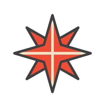 Red and cream eight-pointed star symbol