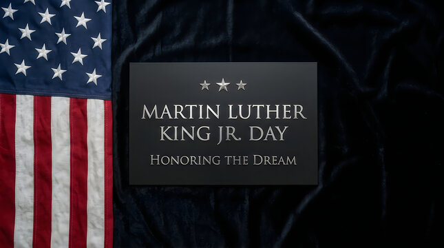 Martin luther king jr day banner with american flag and honoring the dream text on black background