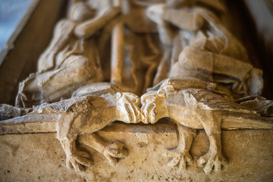Gothic Romanesque Stone Carving: Mythological Creatures, Santo Domingo Tomb