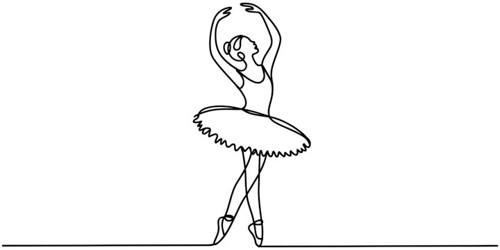 Continuous single line drawing of a graceful ballerina dancing in a tutu Vector, illustration