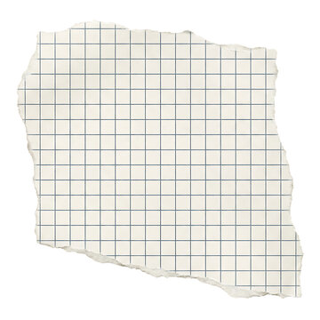 Blank Torn Grid Paper Note with Ripped Edges on Transparent Background