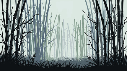 Obraz premium Bamboo Forest Silhouette Background for Zen Design and Nature Projects