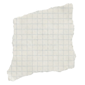Blank Torn Grid Paper Note with Ripped Edges on Transparent Background