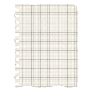Blank Torn Grid Paper Note with Ripped Edges on Transparent Background