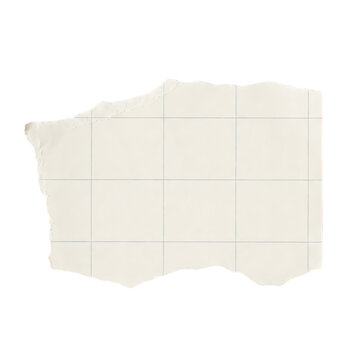 Blank Torn Grid Paper Note with Ripped Edges on Transparent Background