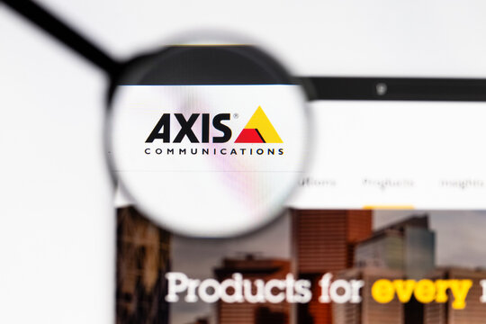 Milan, Italy 2026, 15 AGO Closeup of axis website page on a laptop screen. Focus on axis logo under a magnifying glass.