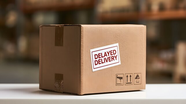 Delayed delivery package in warehouse isolated on transparent background