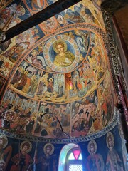 Obraz premium Byzantine frescoes of Christ and gospel scenes in a Meteora monastery church, Greece