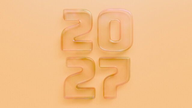 2027 number new year 3d glass or bubble text effect
