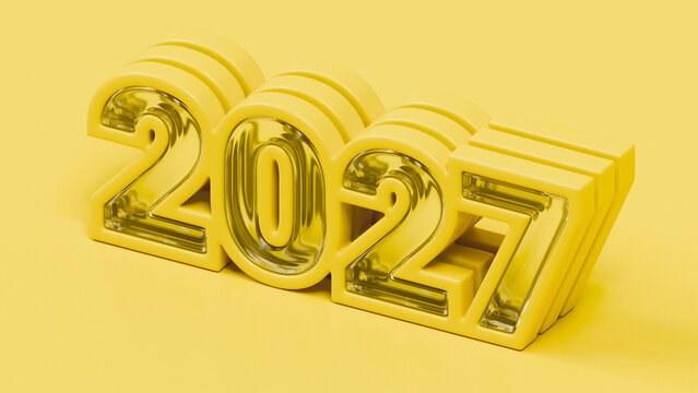 2027 number new year 3d yellow plastic with glass text effect